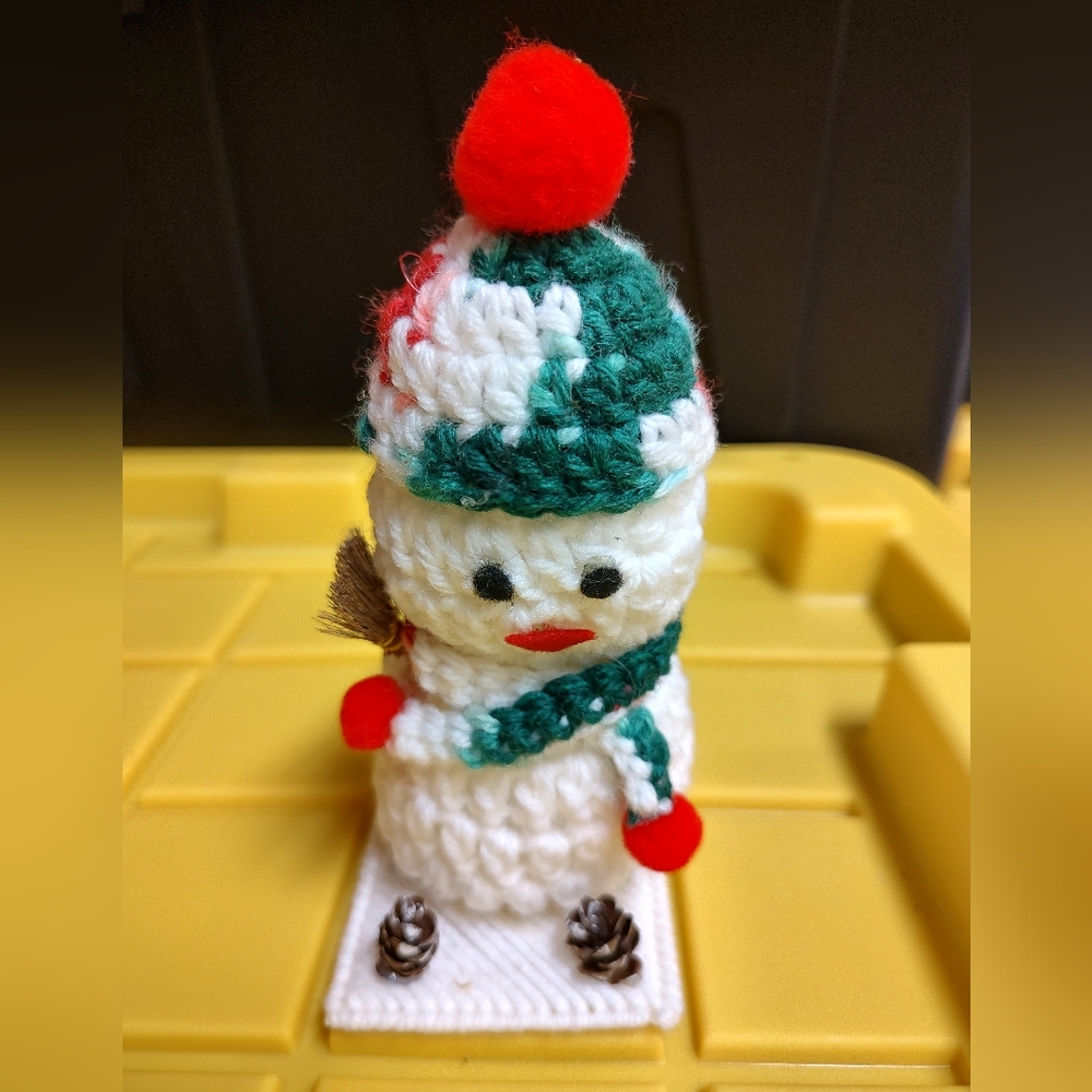 Crocheted Snowman with Red and Green Accents